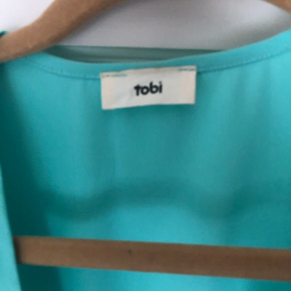 Teal/ Mint Long Sleeve Mini Wrap Cocktail Dress - Picture 4 of 7